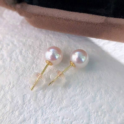 5.5-8.5mm White Akoya Round Pearl Stud Earrings - May-Lynn